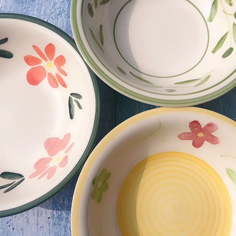 

Plate Ceramic Fruit Round Assiete Small Korean Rpmantic Ramen Bowl Domestic Creative Canteen Assiette Large Luminarc Посуда