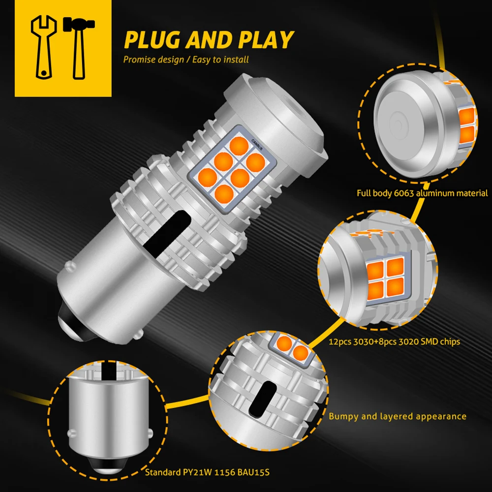 2 шт. Bau15s PY21W 7507 светодиодный Canbus без Hyper Flash 1156 P21W ba15s светильник для указателей