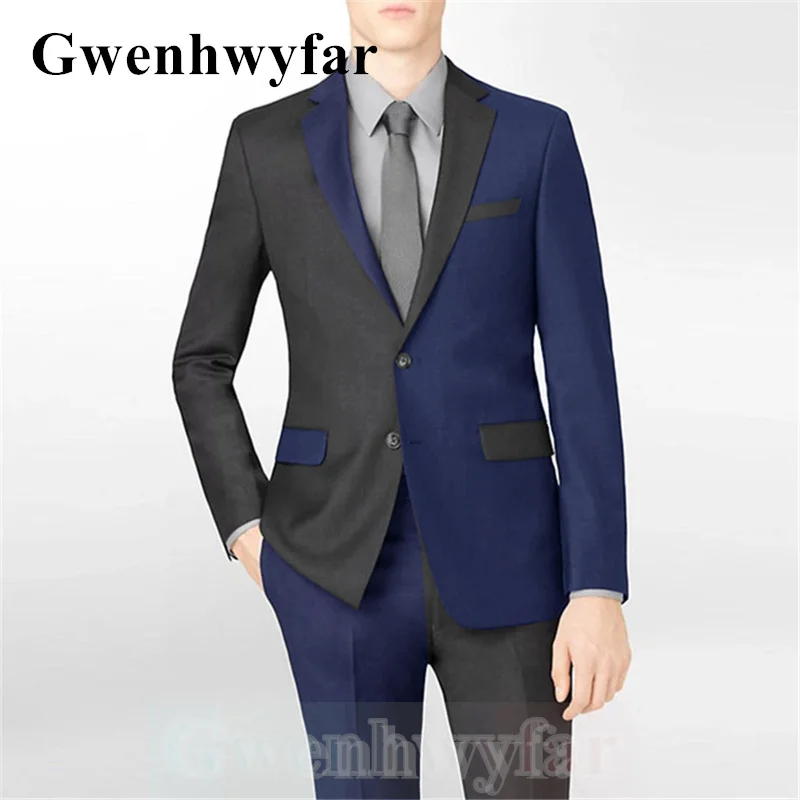 Осенний однобортный темно-серый и темно-синий смокинг Gwenhwyfar 2021 Свадебный