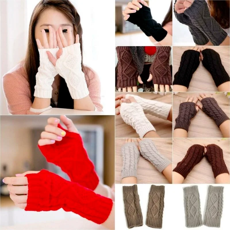 

Women Lady Winter Cable Knit Fingerless Wrist Gloves Arm Stretchy Warmer Mitten