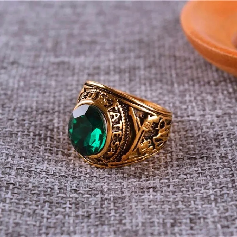 Винтажное армейское кольцо Золотое с мужской бижутерией из нержавеющей стали