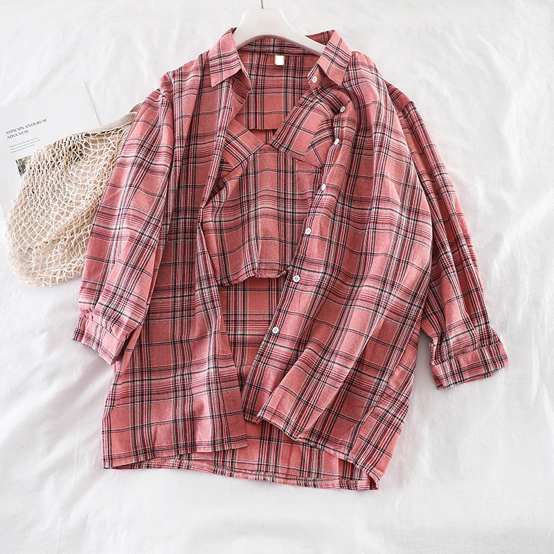 Gaganight/винтажная клетчатая рубашка с длинными рукавами Camis Женский комплект из