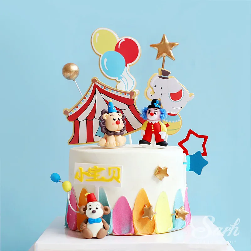 Цирковая глина обезьяна клоун слон украшение полый звезда мяч Топпер для торта С