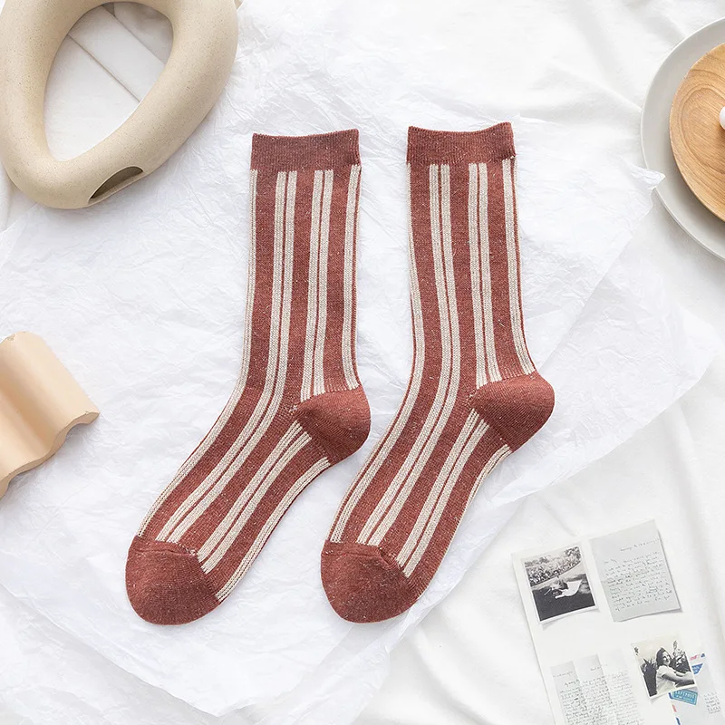 

New Hot Women's Socks Striped Cotton Long Socks for Women Fashion Harajuku Vintage Streetwear Crew Sock Leg Sox