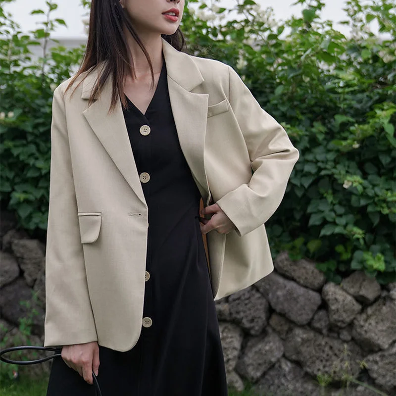 

NEW Blazers for Women Single Button Outwear Loose Solid Spring Bf Pockets Fashion Breathable Simple Harajuku Clothing Classic NE