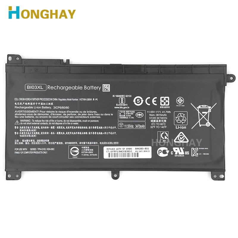 Оригинальный аккумулятор HONGHAY BI03XL для HP Pavilion X360 13-U100TU U113TU U169TU TPN-W118 Stream 14-AX0 HSTNN-UB6W