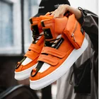 Мужские кроссовки на платформе, оранжевые, с высоким берцем, на молнии, в стиле хип-хоп, повседневная обувь, обувь с карманами