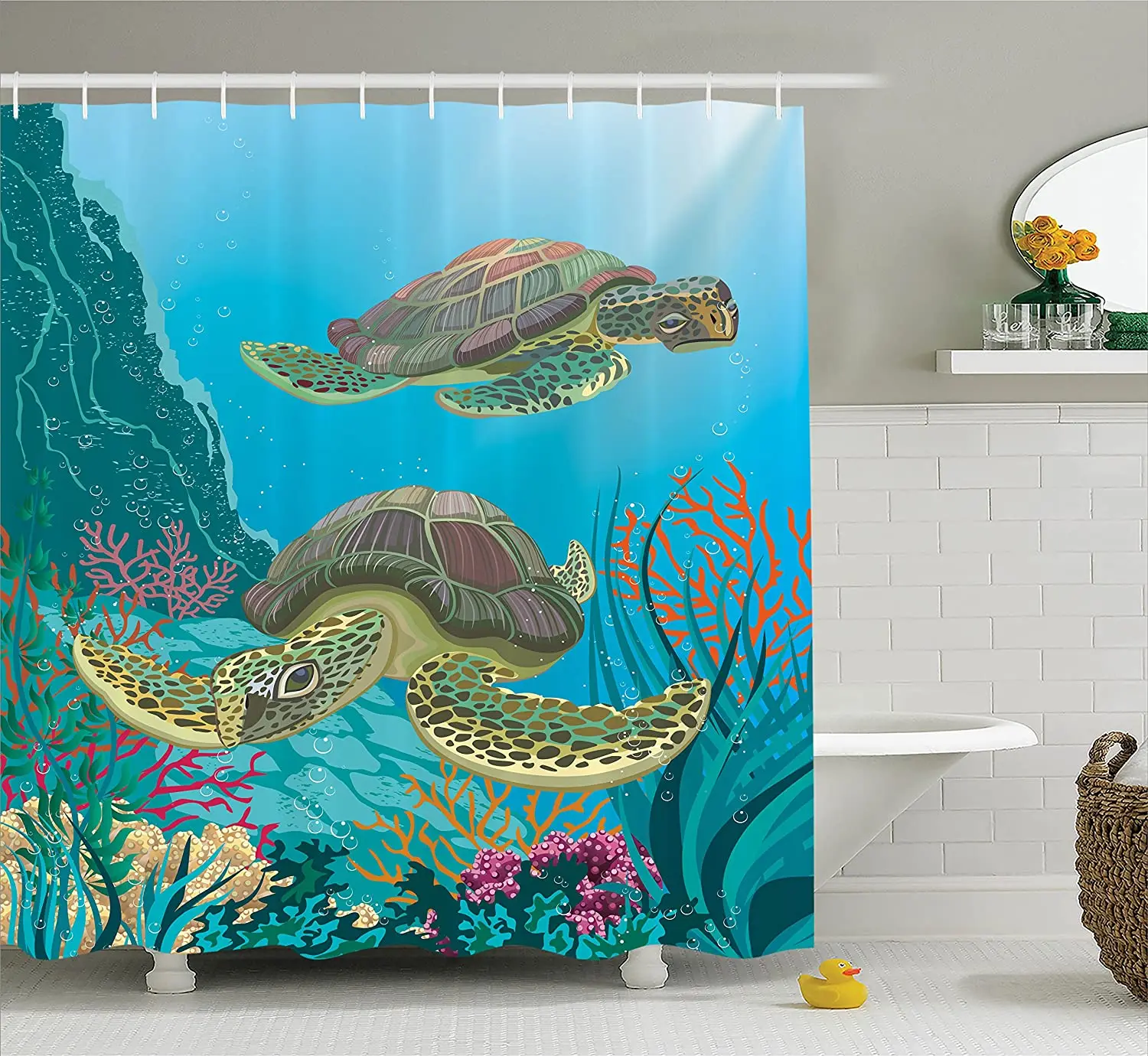 Декоративная душевая занавеска с животными иллюстрация двух морских черепашек
