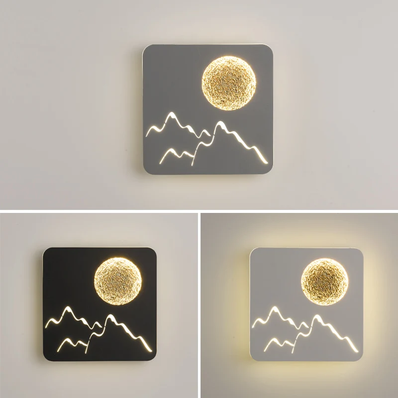 Северная настенная лампа Круглая Белая/черная луна прикроватная для спальни