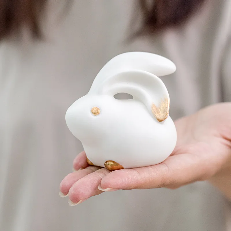 Милая керамическая миниатюрная фигурка кролика для украшения комнаты, декор стола, декоративные элементы для детей, феерический сад, аксессуары для письменного стола, подарок.