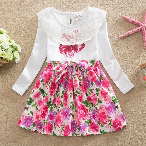 LD6635 fuchsia Платье с длинными рукавами для девочек; весенне-осеннее хлопковое удобное дышащее платье с вышивкой для девочек; платья с длинными рукавами - Цвет: LD6635 fuchsia