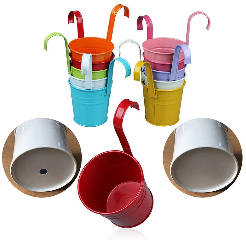 10pcs wall hanging flower pots metal flower pots with handle iron garden balcony vertical bucket holder home decor garden pots free global shipping