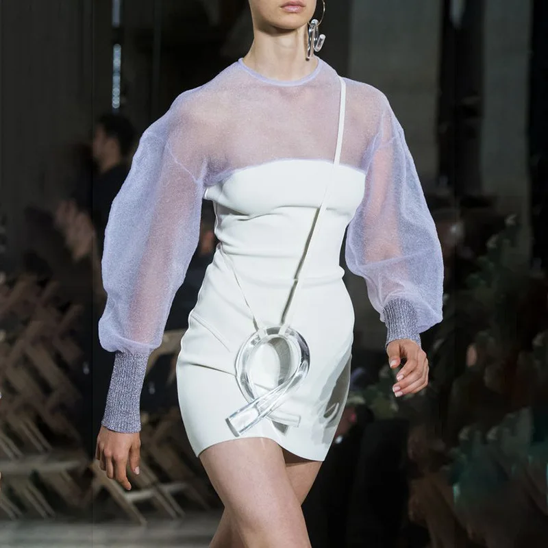 Женское сексуальное Белое Мини Платье Сетчатое облегающее платье для вечеринки