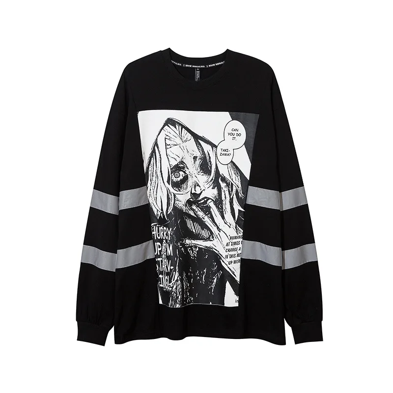 

Reflective Demon Graphic Men Sweatshirt Harajuku Print Hoodies Long Sleeve Pullover Men Tops Hoody Oversized
