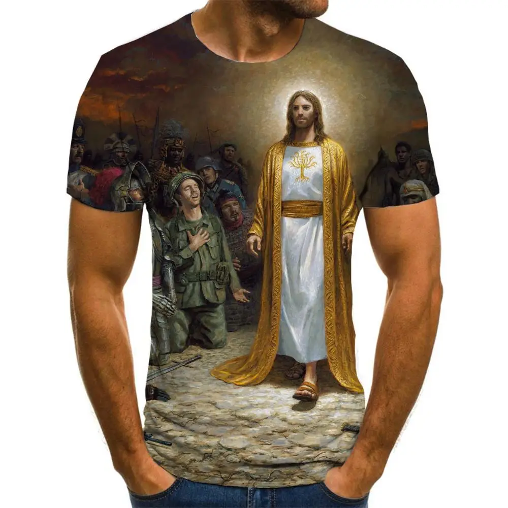 

3d Tshirt Christian T-shirt Men Jesus Shirt Print Blood Anime Clothes War Tshirts Casual Mens Clothing Punk Rock Printed Slim
