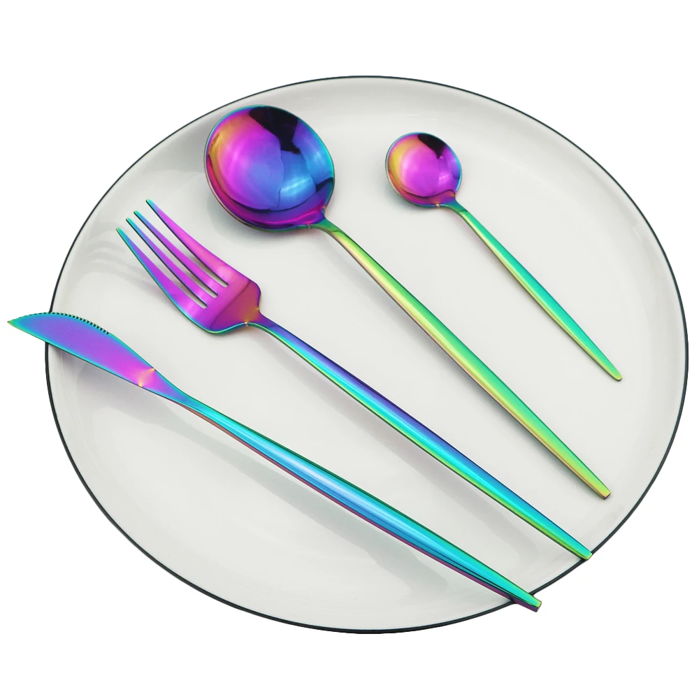 32Pcs Rainbow 32 шт. столовый сервиз черного и золотого цвета набор столовых приборов 18/10 Нержавеющая сталь нож, вилки и ложки набор посуды Кухня столовые приборы посуда набор - Цвет: 32Pcs Rainbow