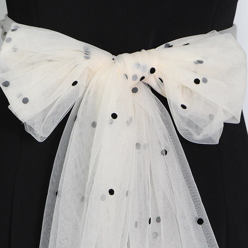 

Fashion Mesh Stitching Suit Dress Women 2021 Spring Korean Style Backless Big Bow Mini Dress High Waist Slim Temperament Dress