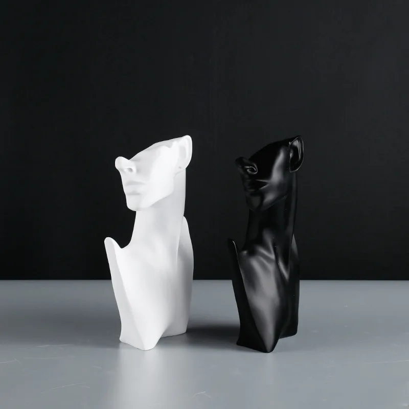

Nordic creative modern black and white human head small sculpture ornaments resin simple art meditation statue home accessories