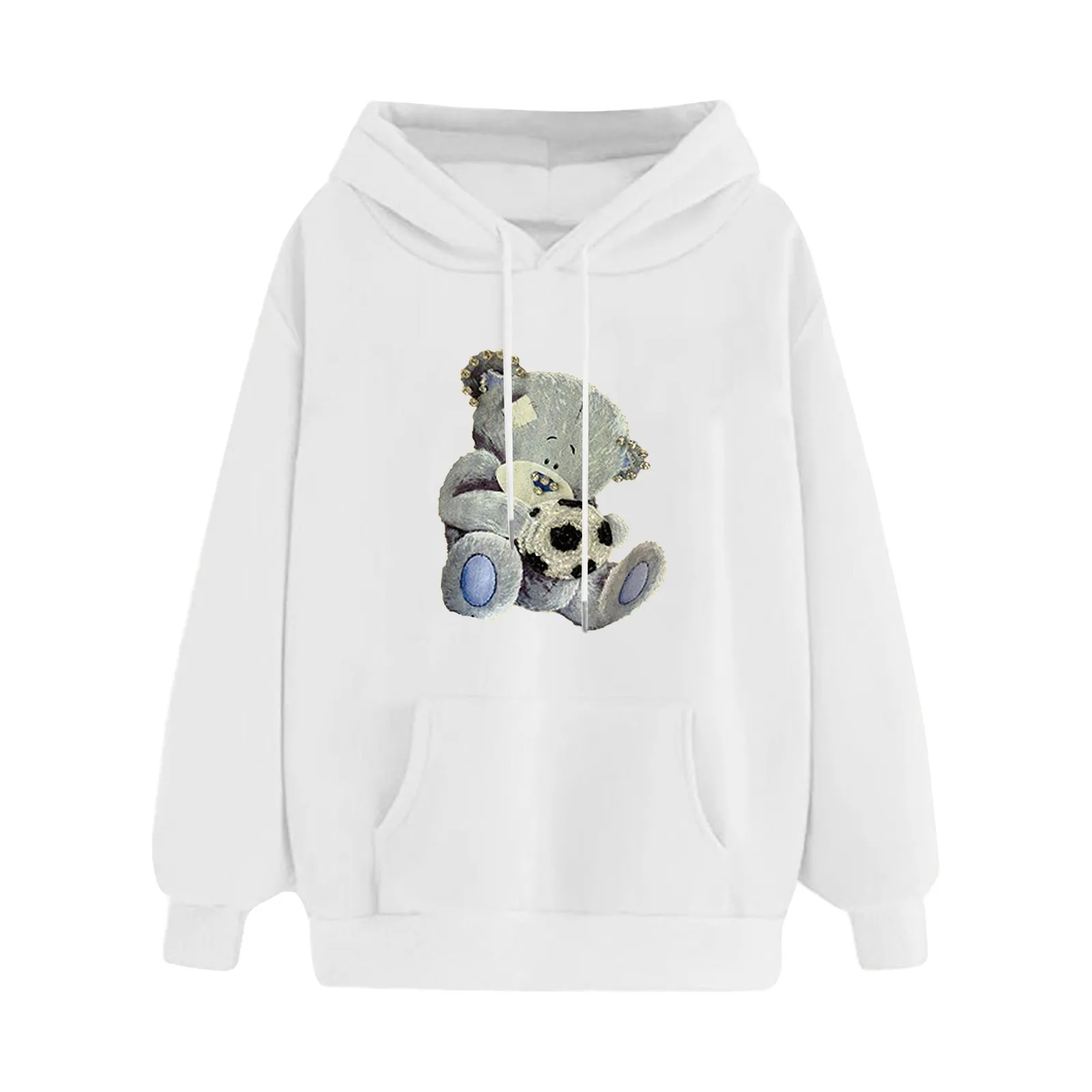 2021 Oversize Cute Bear Print Sweatshirt Kawaii Hoodies Women Top Clothes Hoody Female Itself Winter Women Hoodies Full Sleeve