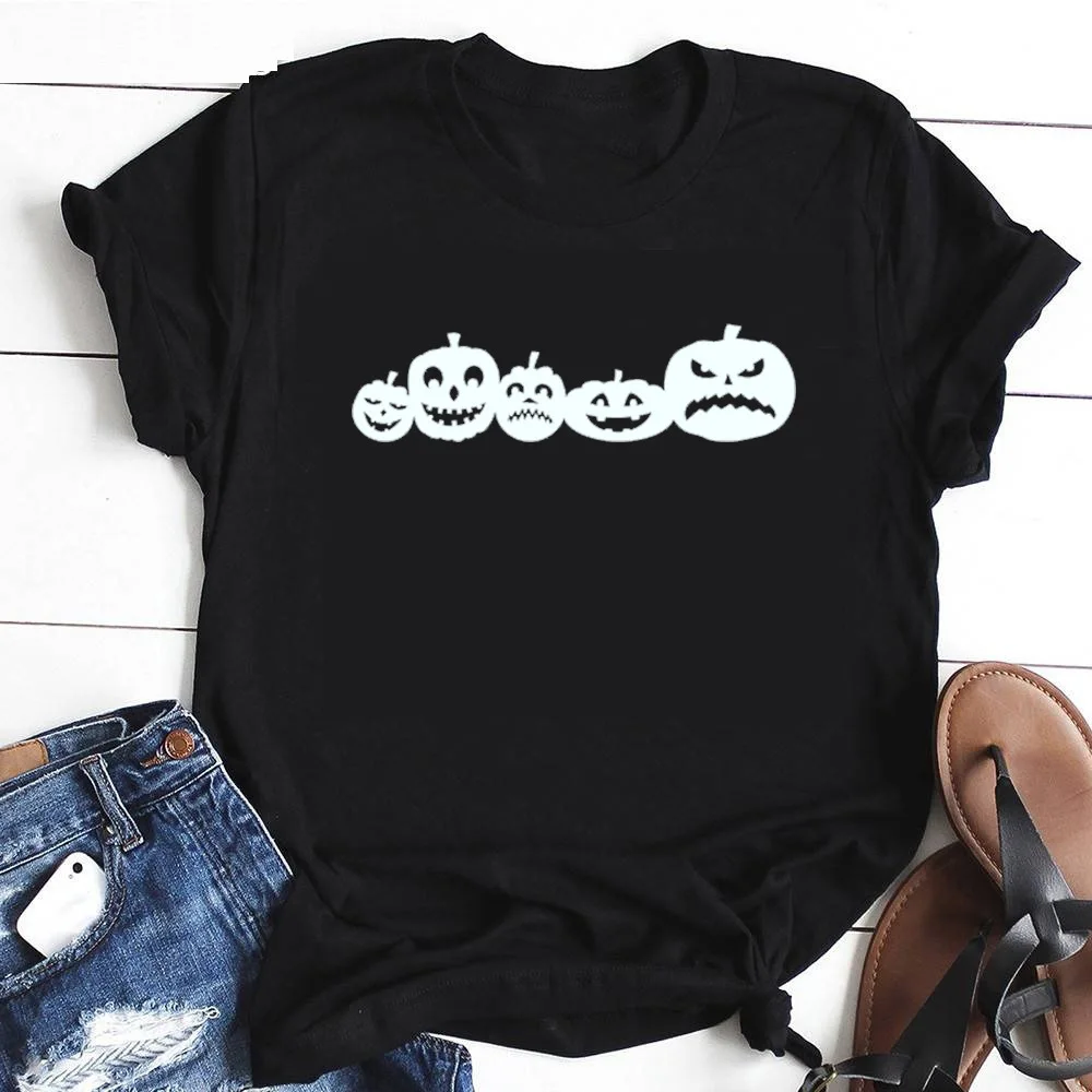 

100% Pure Cotton T Shirt Pumpkin Face Print Women Short Sleeve O Neck Loose Tshirt 2020 Summer Tee Shirt Tops Camisetas Mujer