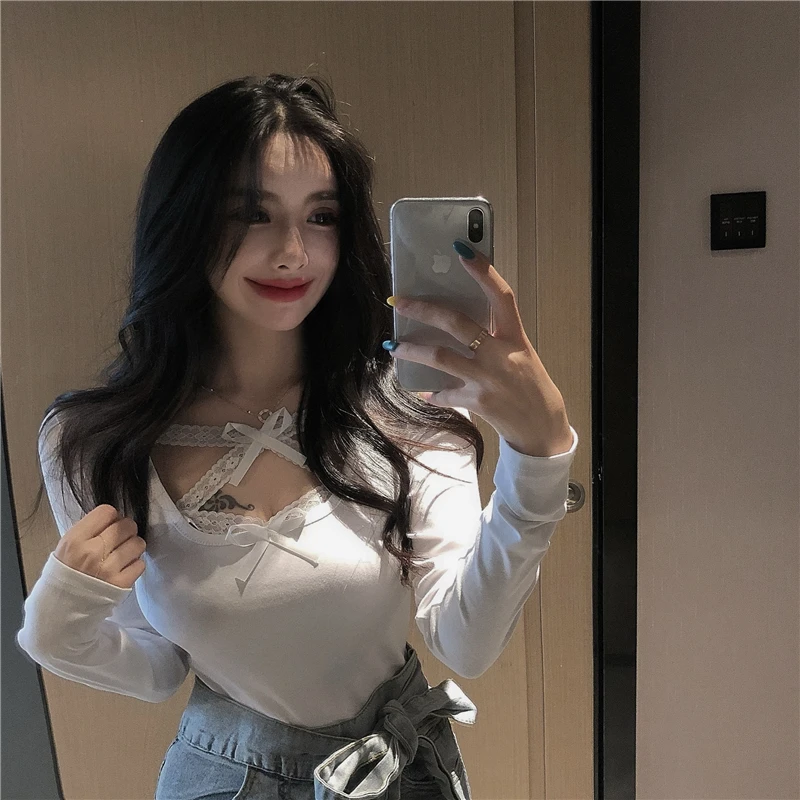 Женская футболка с длинным рукавом Woherb весенне Летняя Сексуальная облегающая