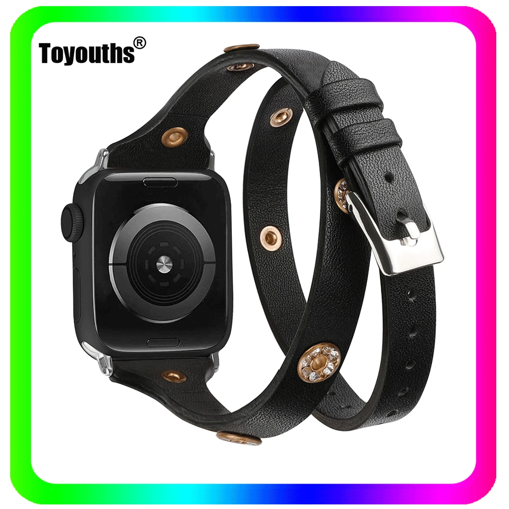 

Toyouths Leather Double Wrap Bands for Apple Watch Women Clasp Straps Fashion Wrist Strap Bands for iWatch Series SE 6 5 4 3 2 1