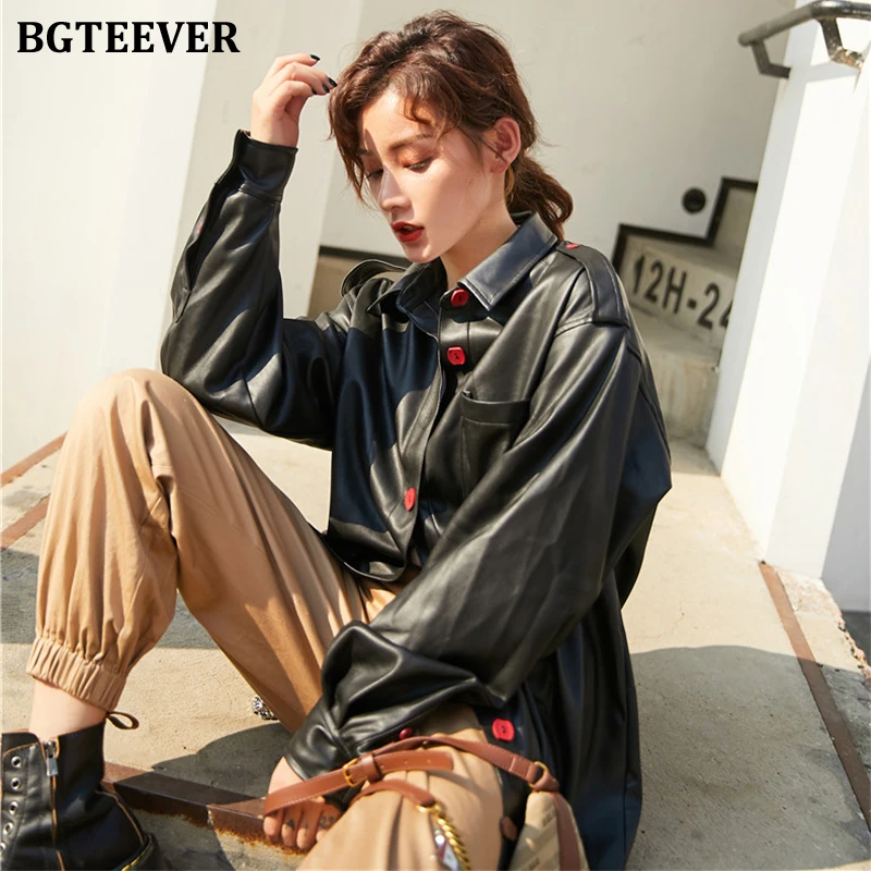 BGTEEVER винтажная Высокая уличная однобортная женская куртка из искусственной кожи