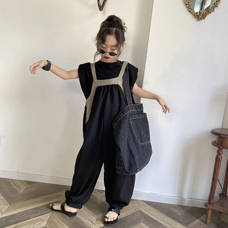 

Повседневный костюм для девочек, Новинка лета 2021, детский Свободный жилет без рукавов, комбинезон из двух предметов