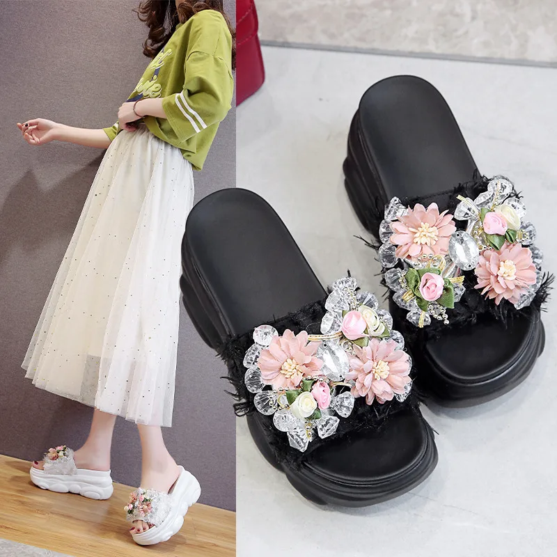 

Сандалии женские с цветами, кожа, плоская подошва, Повседневная пляжная обувь, летние Тапочки