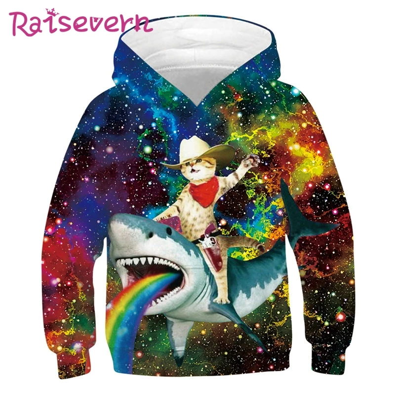 RAISEVERN толстовки с капюшоном объемным принтом животных детская толстовка