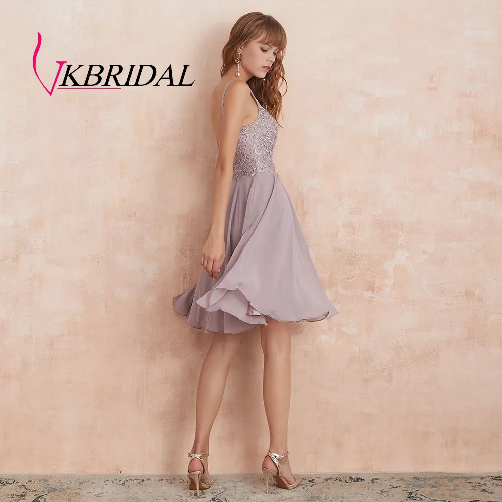 VKBRIDAL сексуальные короткие платья для выпускного вечера с открытой спиной шифоновые аппликационные кружева с бисером милые платья для выпускного вечера