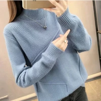 pullovers sweaters women half turtleneck sleeve knitted plus size 2021 new autumn winter loose clothes female coat tops