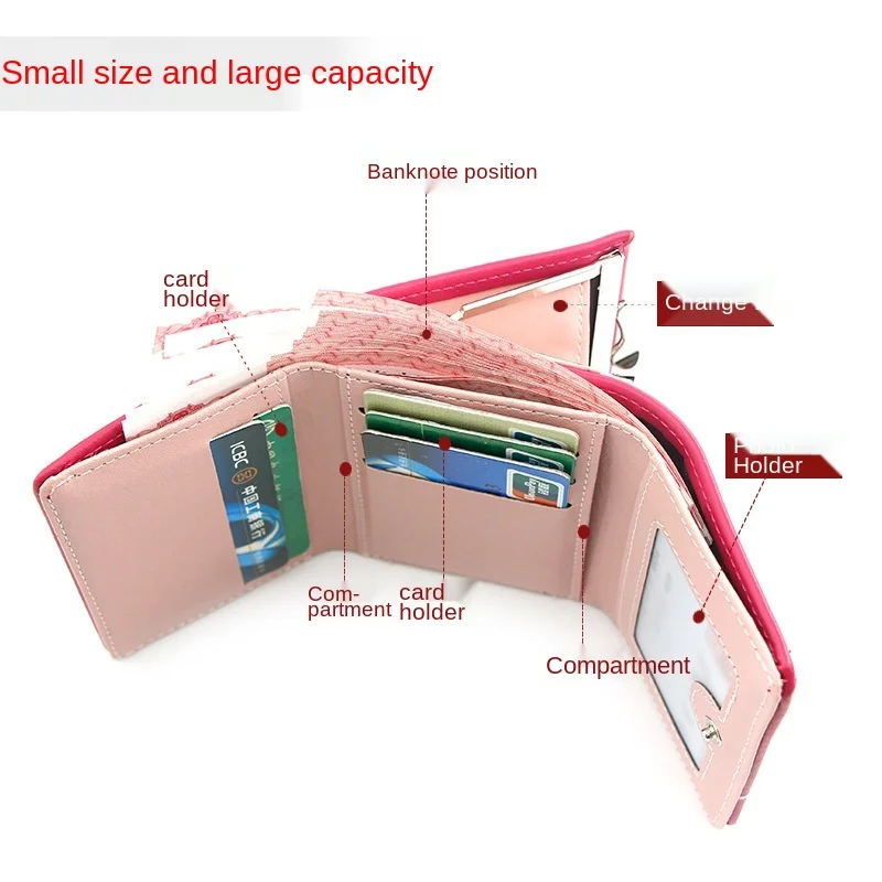 

Disney New Personalized Ladies Wallet Mickey Short PU Solid Color Multi-function Durable Mini Cute Student Children's Coin Purse