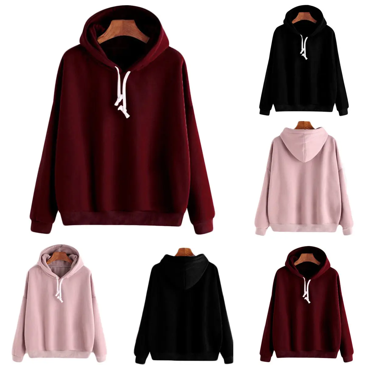 Trendy Women clothes solid long sleeve casual Sweatshirts Ladies cotton Hooded Pullover Tops one pieces