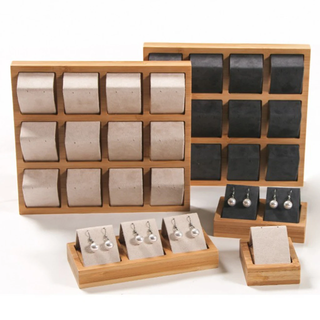 

12 Slot Wood Jewelry Storage Dangle Earrin Studs Tray Box with Velvet Cards