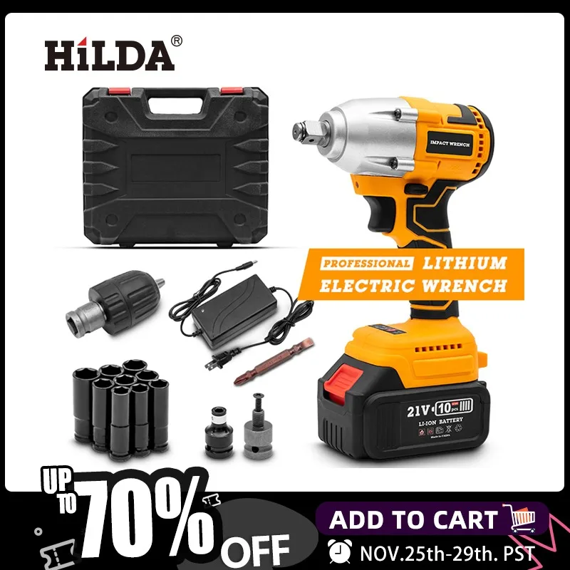 

HILDA Electric Impact Wrench 21V Brushless Wrench Socket Hand Drill Installation Electric Screwdriver Power Tools