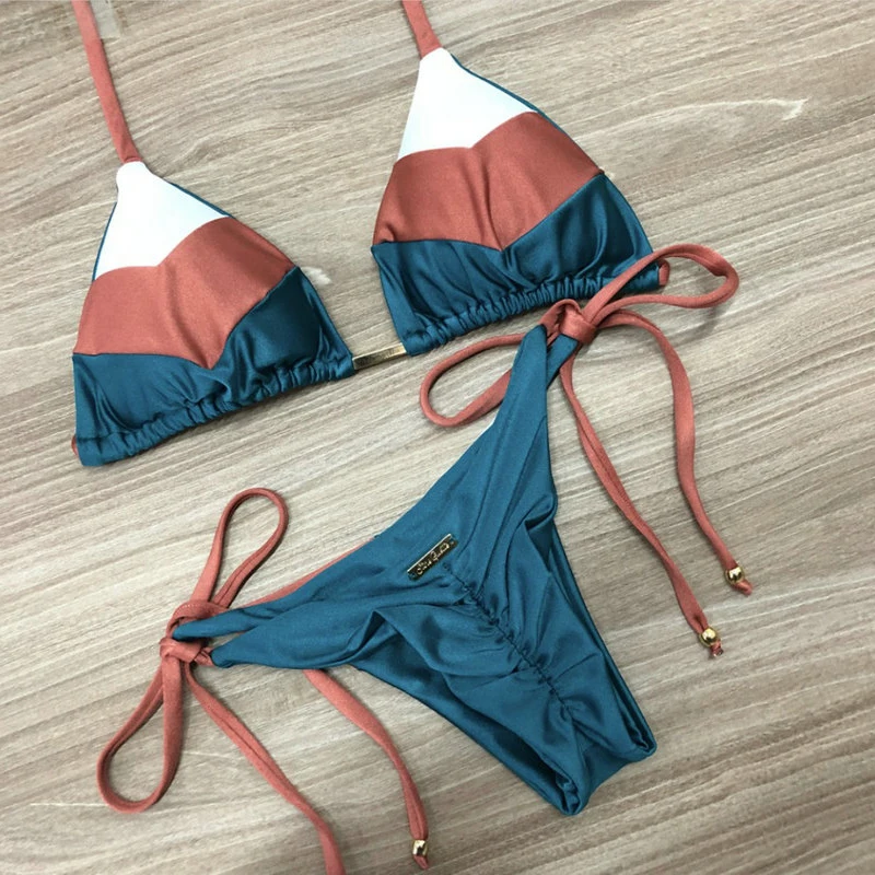 Сексуальный синий купальник-стринги Бразильское бикини комплект из 2 предметов