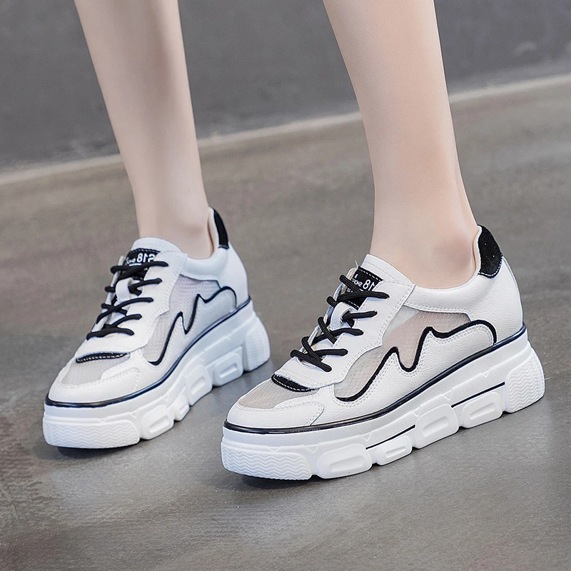 Кроссовки женские на скрытой подошве натуральная кожа кружевная ткань белые