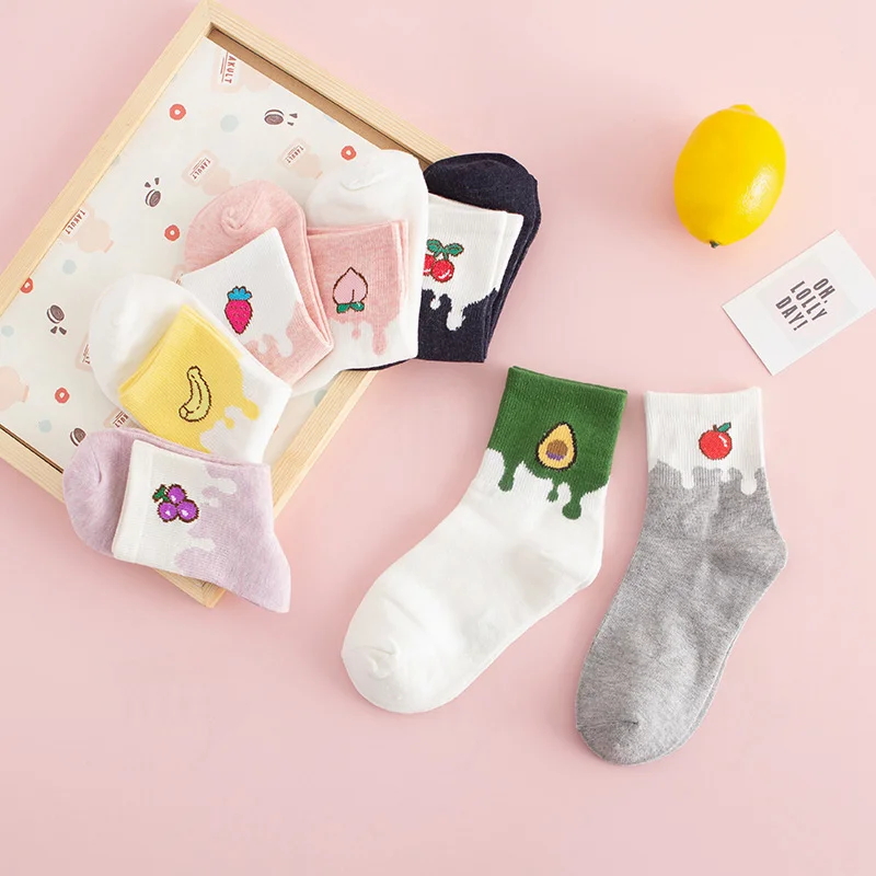 

New Fashion Cotton Women's Socks Cute Fruit Strawberry Banana Grape Pattern Comfortable Socks Harajuku Style High Quality Socks
