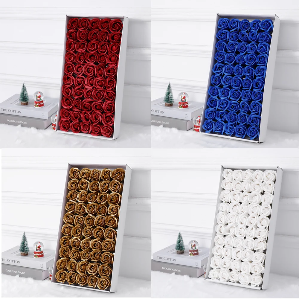 

50pcs Artificial Rose Gift Box Soap Flower Gift Handwork DIY Wedding New Year Party Festival Decor Valentine's Gift Decorations