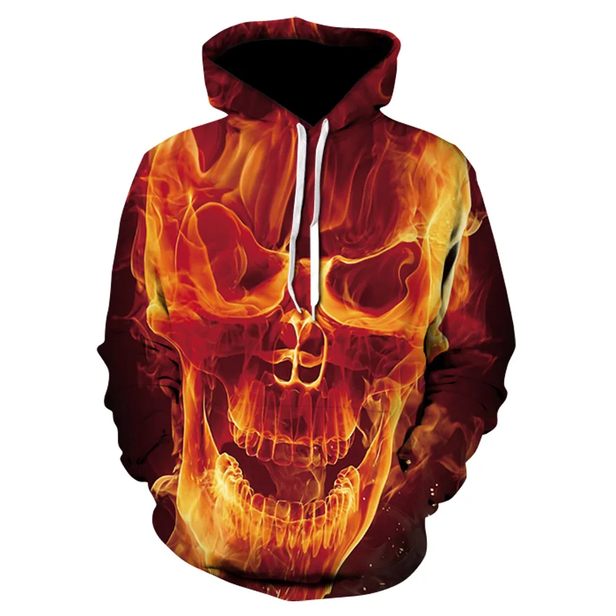 2019 new hot unisex sweatshirt 3d-printed flame skull hoodie pocket grey coat Men's casual Manufacturer promotion S-6XL |
