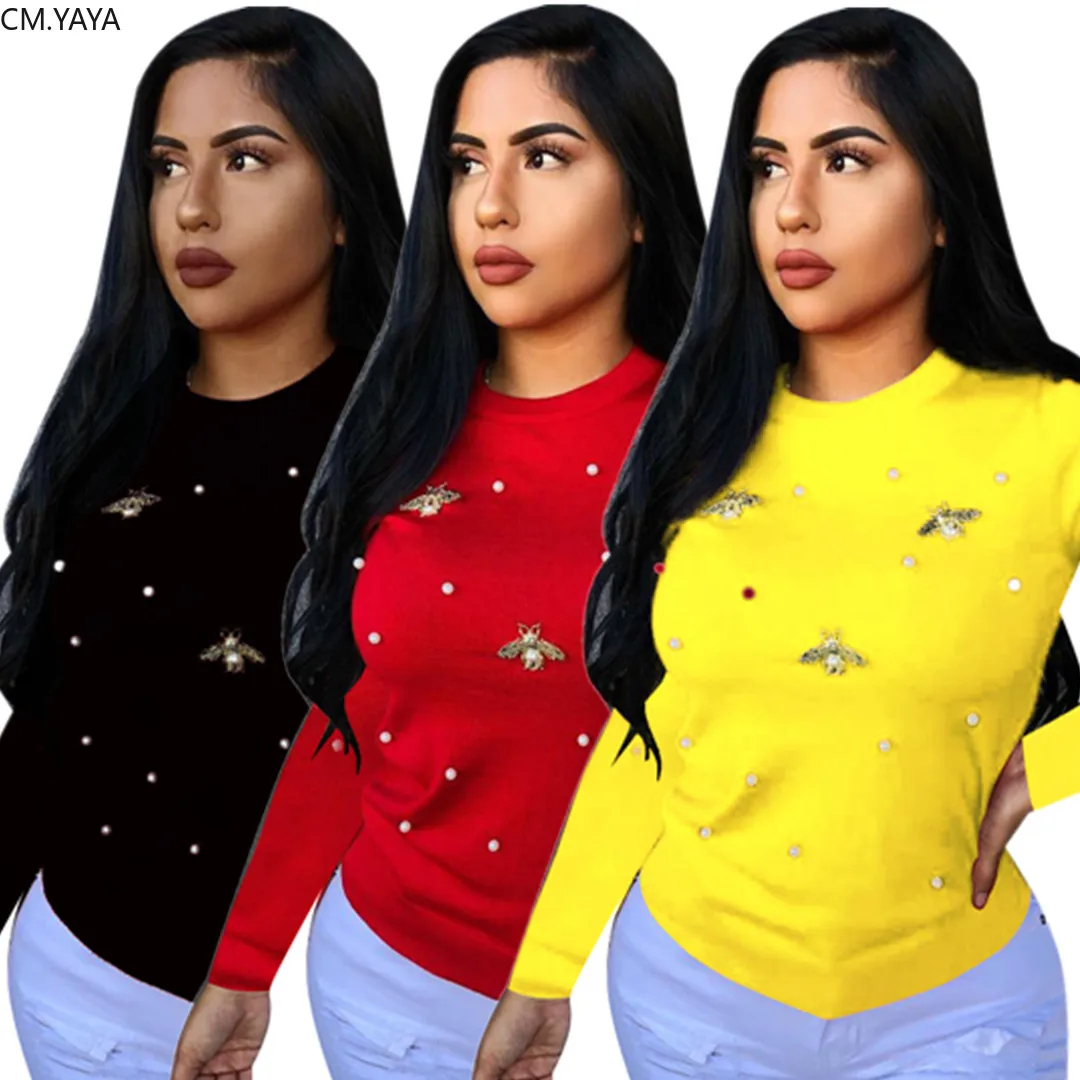 2019 для женщин Сезон осень зима новинка круглый вырез длинный рукав украшенным