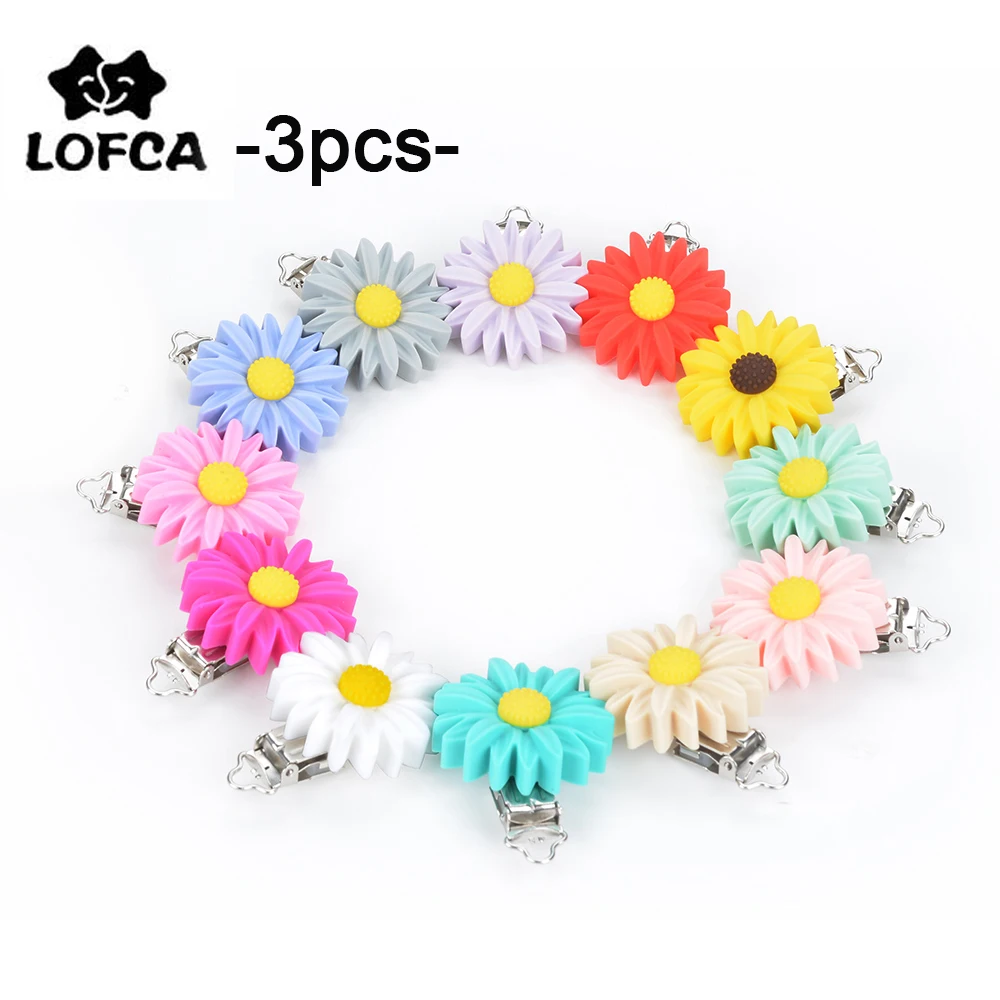 

LOFCA 3pcs Silicone Pacifier Clip Daisy Teether Flower Silicone beads Teething Soother Holder Baby Feeding Accessories Tools