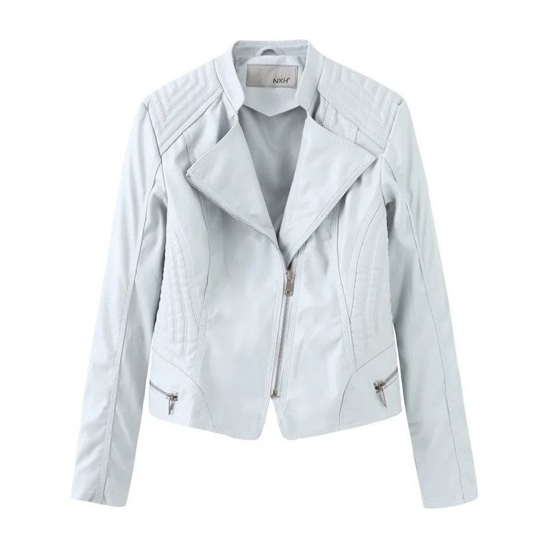 2021 spring and autumn women's leather clothes women's European and American short slim women's large motorcycle jacket