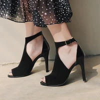 sexy women high quality sandals thin high heels fashion concise buckle ankle wrap sandals black open toe summer shoes size 43