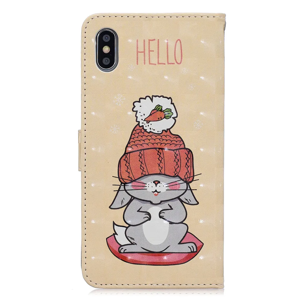 Чехол-книжка с 3D рисунком для iPhone 11 Pro X XS MAX XR 5 5S 6 6S 7 8 Plus элегантный кожаный чехол-кошелек с милым кроликом и цветами