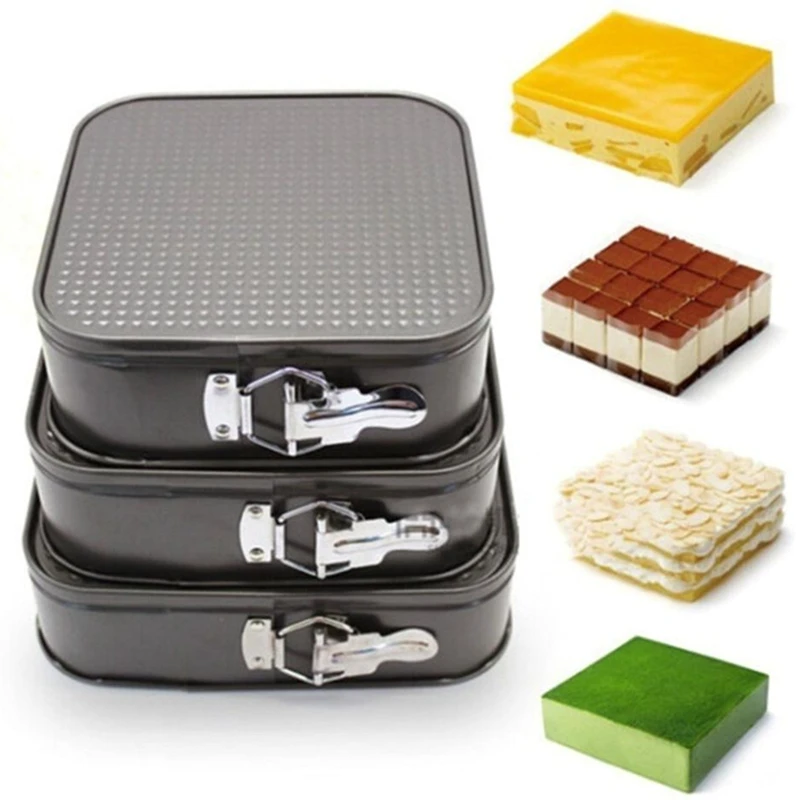3Pcs/Set 8/9/10 Inches Square Carbon Steel Non Stick Spring Form Cake Baking Tray Cheesecake Pan Mold Bakeware Kitchen Tools | Дом и сад