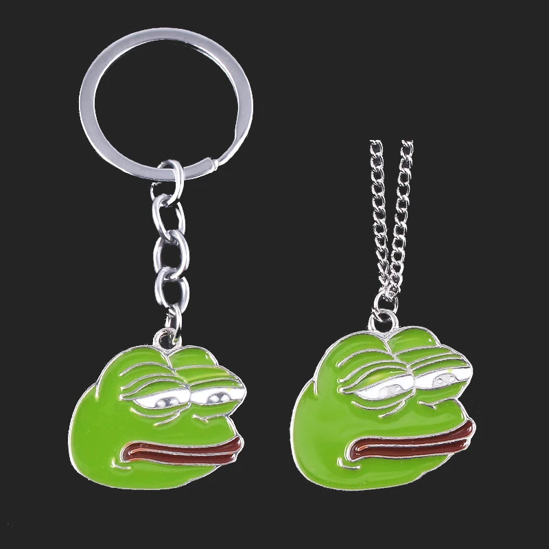 

Hot Sad Pepe Frog Metal KeyChain Funny Internet Meme Green Frog Mask Keyring ожерелье брошь Men Car Women Bag Accessories Gift