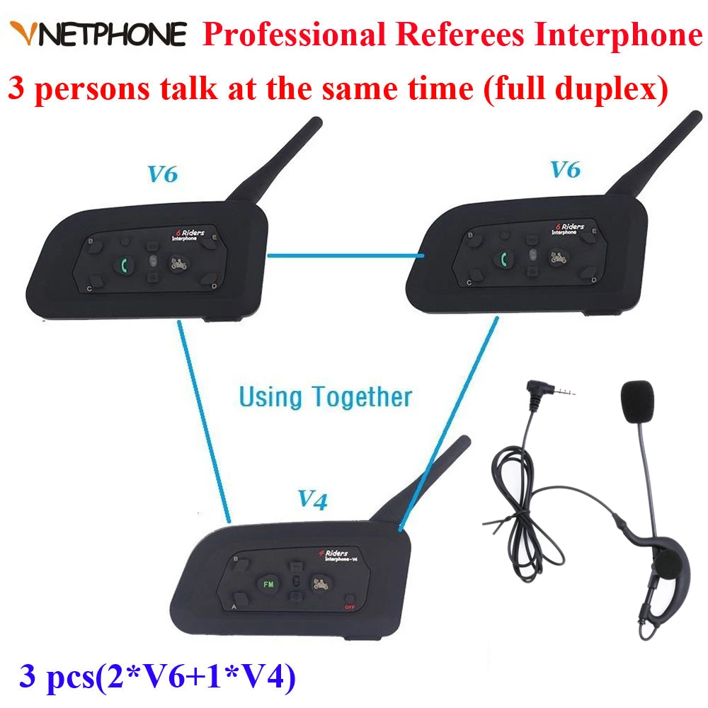 Бренд Vnetphone, 1200 м, полнодуплексная гарнитура для связи, 3 гонщика, говорящая для футбола, рефери, судью, байкера, беспроводная BT Интерком