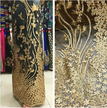 

1meter high-grade gold thread yarn / lace embroidery peacock fabric African Lace Fabric For Nigerian party Dress wedding dress